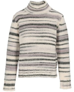 Kangra Cashmere Knitted Turtleneck Jumper With Printed Yarn And Ribbed Finish - Grey