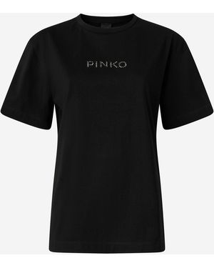 Pinko More Strass Less Stress Cotton T Shirt - Black