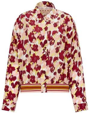 Marni Floral Striped Silk Shirt - Red