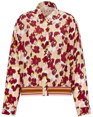 Marni Floral gestreiftes Seidenhemd - Rot