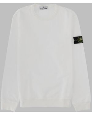 Stone Island Cotton Crewneck Sweatshirt With Logo Patch - White