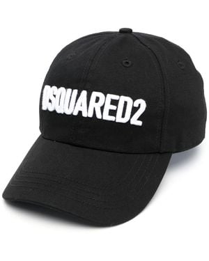 DSquared² Cappello da baseball con maxi logo a contrasto in cotone - Nero