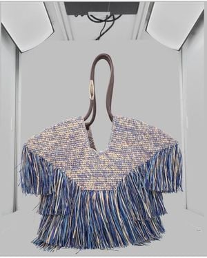 Zimmermann Borsa Tote "Goldentime" Medium Con Frange - Blue