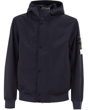 Stone Island Jacket With Hood And Water- And Wind-Resistant Membrane - Blue