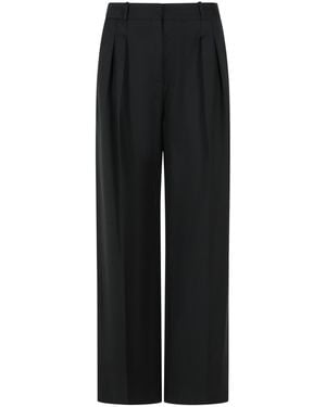 Loulou de Saison Sbiru Lds Pleated Virgin Wool Straight-Leg Pants - Black