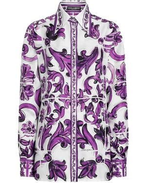 Dolce & Gabbana Majolica-Print Silk Twill Shirt - Purple