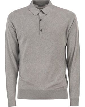 John Smedley Bradwell Cotton Long Sleeved Polo Shirt - Grey