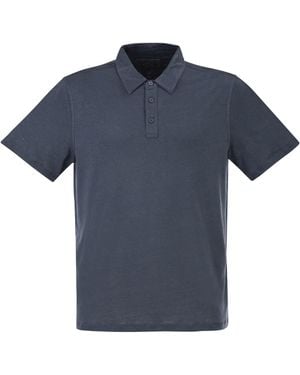 Majestic Polo de lino elástico con tapeta de botones - Azul