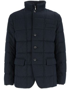 Fay Double-Breasted Quilted Down Jacket - Blue