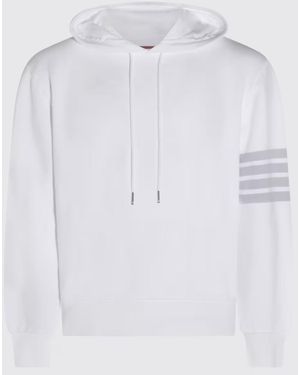 Thom Browne Sudadera Con Capucha De Manga Larga Con 4 Barras Sobreteñidas Y Lazo Espalda Liso - Blanco