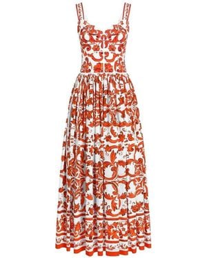 Dolce & Gabbana Dolce & Gabbana Long Poplin Dress With Majolica Print - White