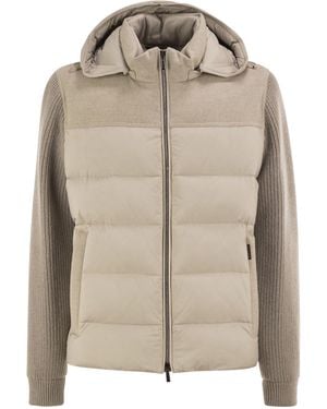 Moorer Allori Lsm Hybrid Wool And Cashmere Bomber Jacket With Padded Panels - Natural