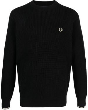 Fred Perry Logo -Wattestäbe Crewneck Pullover - Schwarz