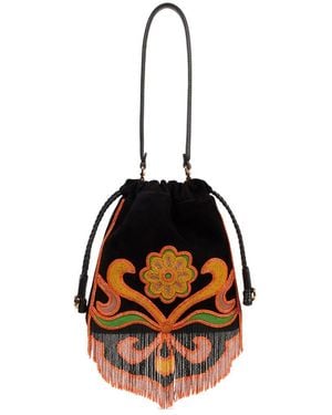 Etro Suede Leather Bucket Bag - Black