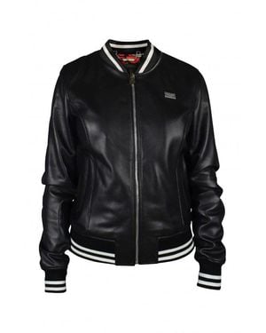 Philipp Plein Leather Bomber Jacket With Heart - Black