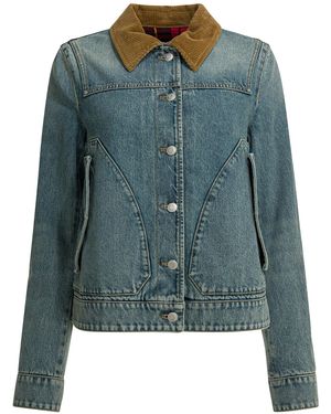 McQueen Structured Denim Jacket With Corduroy Collar And B - Blau