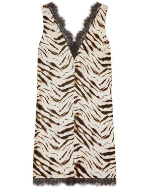 Ganni Zebra Print Midi Dress - White