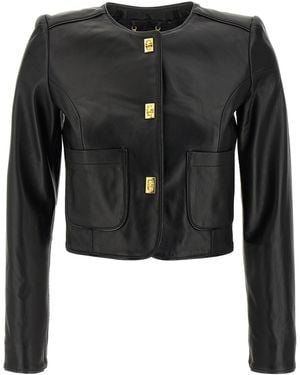 Elisabetta Franchi Cropped Leather Jacket Puffer Jackets - Black