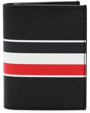 Thom Browne Doppelkartenetui mit RWB-Streifen aus genarbtem Leder - Schwarz