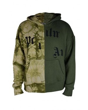 Palm Angels Two-Tone Hooded Sweatshirt With Broken Logo Detail - Green