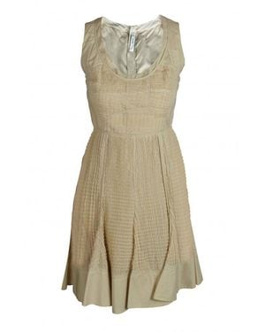 Prada Pleated Flared Cotton Dress - Natural