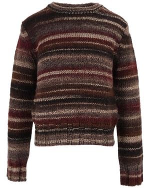 Kangra Cashmere Horizontal Striped Printed Yarn Crewneck Jumper - Brown
