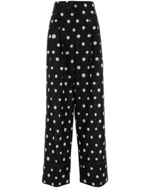 Fendi Printed Silk Wide-Leg Pant - Black