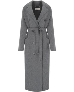 Elisabetta Franchi Steel Melange Belted Coat - Grey