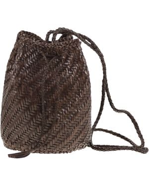 Dragon Pompom Woven Leather Bag - Brown
