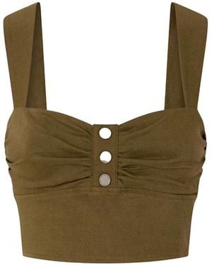 Pinko Cropped Linen Blend Top - Green