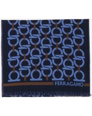 Ferragamo Bufanda De Lana Con Ganchos - Azul