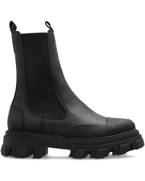 Ganni Chelsea Mid Lederstiefel - Schwarz