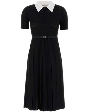 Tory Burch T Monogram Pointelle Pleated Dress - Black