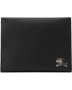 Burberry Leather Clutch Bag With Ekd - Black