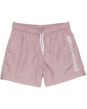 Emporio Armani Logo-Embroidered Drawstring Swim Shorts - Purple