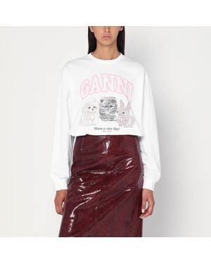 Ganni Jumper With Logo Print - White