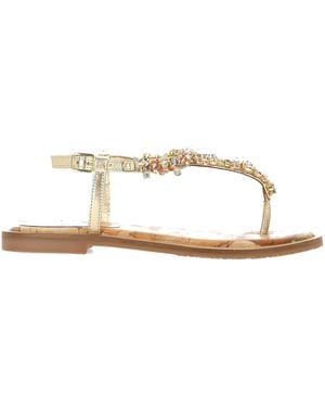 Alviero Martini Gold Jewel Flat Sandals - Naturel