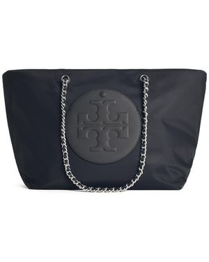 Tory Burch Große "Shopping Ella"-Tasche von mit schwarzer Nylonkette - Blau