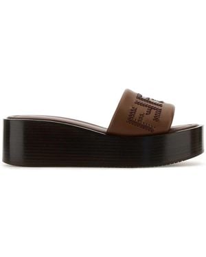 Fendi Leather Sunshine Slippers - Black