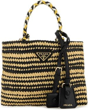 Prada Two-Tone Raffia Handbag - Metallic