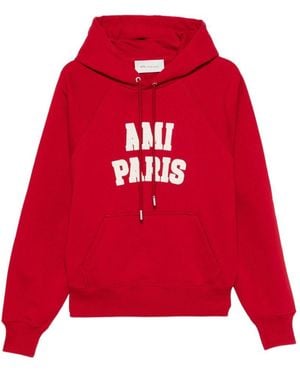 Ami Paris Logo Cotton Hoodie - Red
