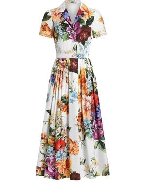 Dolce & Gabbana Flower Print Cotton Midi -jurk - Wit