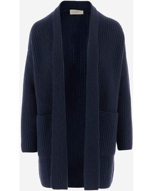 Bruno Manetti Cashmere Cardigan With Ribbed Knit - Blue