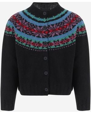 Howlin' Wool Jacquard Cardigan Magic Waves Fine Sweater - Blue