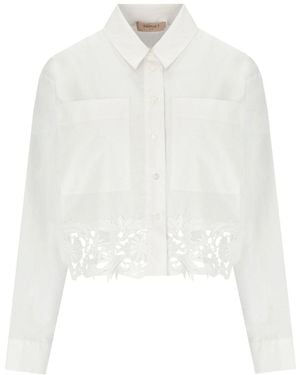 Twinset Cropped Shirt With Lace - White