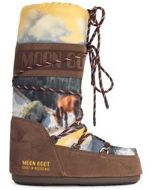 Moonboot 'Icon Postcard' Nylon And Suede Boots - Brown