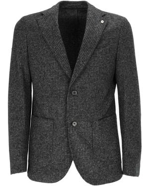 BRANDO-LUBIAM Tailored Jacket With Subtle Chequered Pattern And Slim Fit - Black