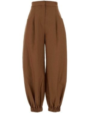 Fendi Brick Linen Blend Wide-Leg Pant - Brown