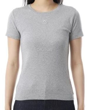 Marine Serre Baby-Fit-T-Shirt aus geripptem Jersey mit Mond-Logo von - Grau