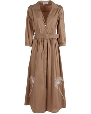 Shirtaporter Abito Con Cintura E Ricami - Brown